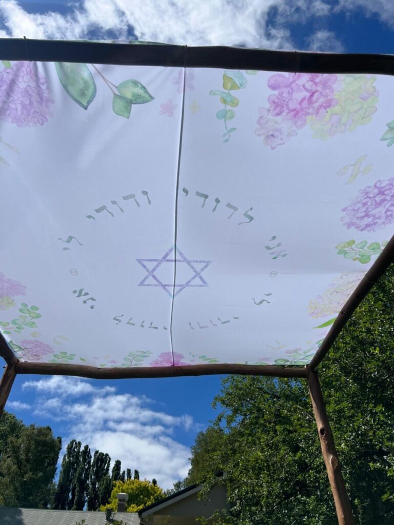 Hydrangeas painted on a Chuppah