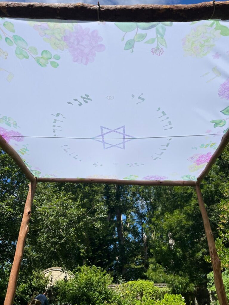 Hydrangeas painted on a Chuppah
